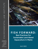 Cover image for a report titled "Fish Forward: Best Practices For Sustainable Land-Based Aquaculture In Maine"